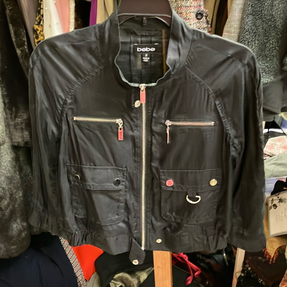 Bebe Cropped Sheer Zip Up Jacket